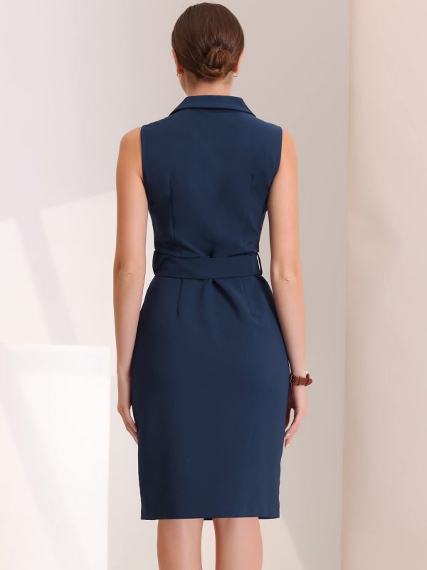 51mozAZetGL.jpg Women's Blazer Dresses Summer Sleeveless Notched Lapel Double Breasted Belted Work Office Dress