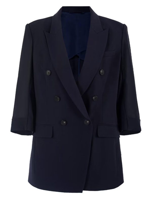 51nDU0QGsmL.jpg Women's Double Breasted Suit Blazer Summer 3/4 Sleeve Office Work Casual Jacket