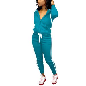 Womens Two Piece Outfits Casual Sweatsuits Solid Tracksuit Jogging Sweat Suits Matching Jogger Hoodie Pants Set