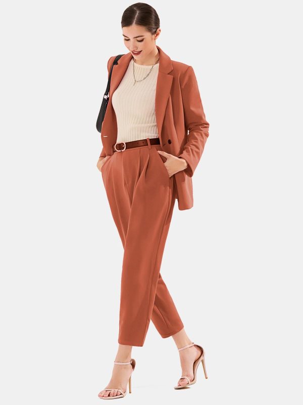 51qdquVLJAL.jpg Women's Business Blazer and High Elastic Waist Pant Suit Set Loose Fit Casual Fall Winter 2 Piece Suits for Work