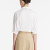 Business Casual Tops for Women Elegant V Neck White Dress Shirts Puff Sleeve Blouse for Work with Attached Silk Scarf