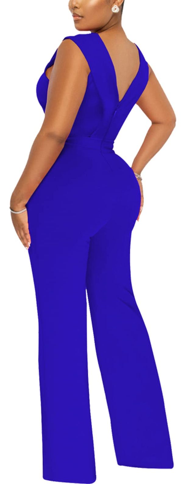 51wSCev5-xL.jpg Women's Dressy Jumpsuits Summer Sexy Party Rompers Elegant Deep V Neck Backless Clubwear Wide Leg Long Pants
