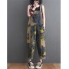 Women Cartoon Printed Denim Overalls Ankle-Length Vintage Denim Jumpsuits Pockets Rompers Jumpsuit