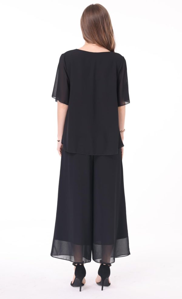 51wyCyIPDyL.jpg Women's 2 Piece Chiffon Sets Outfits Flowy Summer Casual Dressy Pantsuits Double Layers Blouse Capris Pants Suits