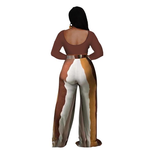 51xhpAsPZ7L.jpg 2 Piece Outfits for Women Sexy Backless Long Sleeve Crop Top High Waist Wide Leg Long Pant Sets Tracksuit Printed Set