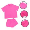 Women's Solid Short Sleeve Shirt Shorts Suit Set Summer Outfit for Women