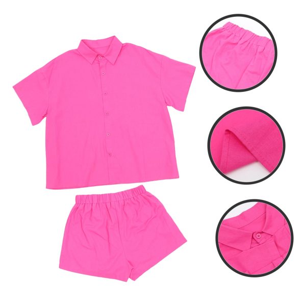 61-sOBTdDAL.jpg Women's Solid Short Sleeve Shirt Shorts Suit Set Summer Outfit for Women