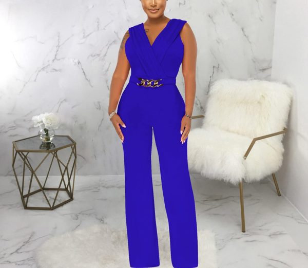610PmkIILIL.jpg Women's Dressy Jumpsuits Summer Sexy Party Rompers Elegant Deep V Neck Backless Clubwear Wide Leg Long Pants