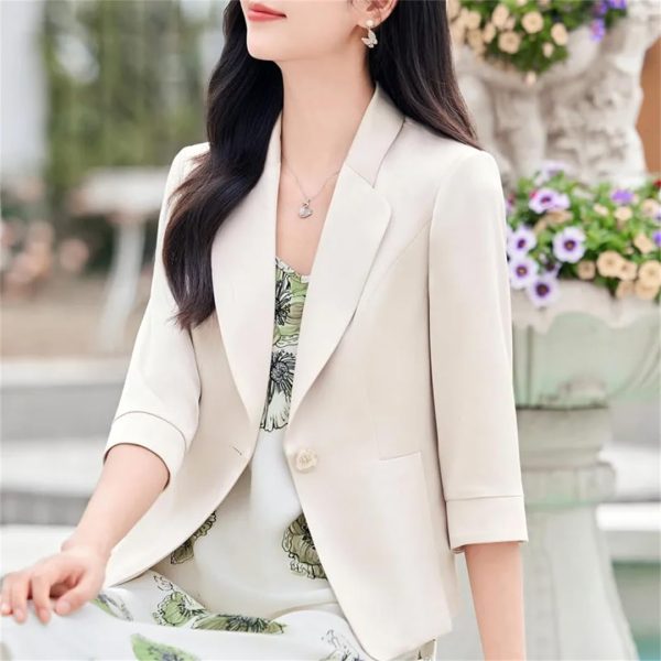 6110kUd4dFL.jpg Women Summer Style Elegant Office Wear Jacket Business Uniforms Half Blazer Work Coat