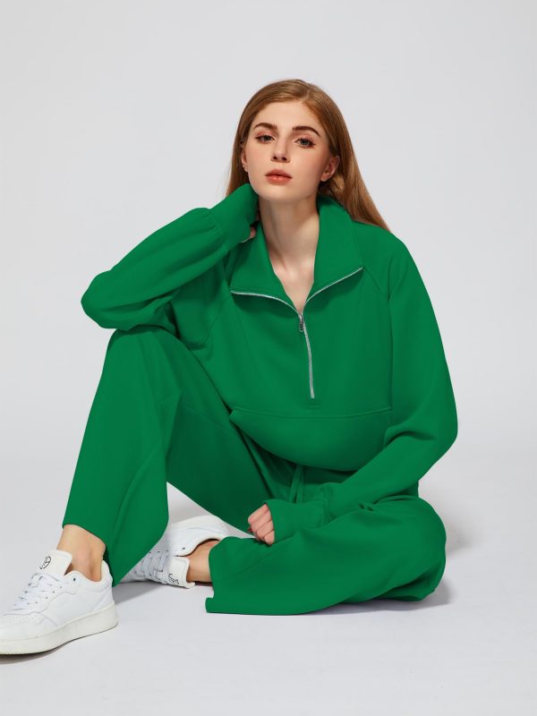 613C1XjDJbL.jpg Women's 2 Piece Outfits Lounge Set 2025 Oversized Half Zip Sweatshirt Wide Leg Sweatpant Set Sweatsuit Tracksuit