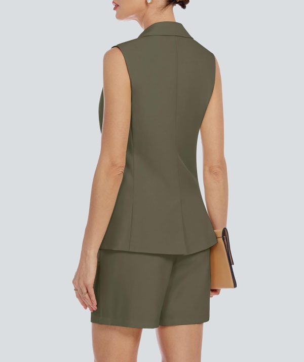 613H9OjR98L.jpg Two Piece Sets for Women Blazer Suit Asymmetrical Vest Notched Collar Summer Shorts Business Casual Outfits