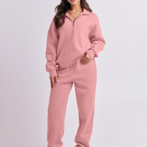 Women 2 Piece Outfits Sweatsuit Oversized Half Zip Sweatshirt Jogger Sweatpants Tracksuit Lounge Set 2024 Clothes