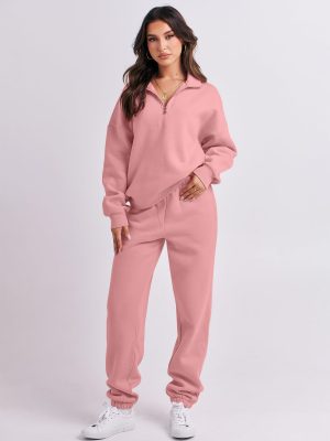 Women 2 Piece Outfits Sweatsuit Oversized Half Zip Sweatshirt Jogger Sweatpants Tracksuit Lounge Set 2024 Clothes