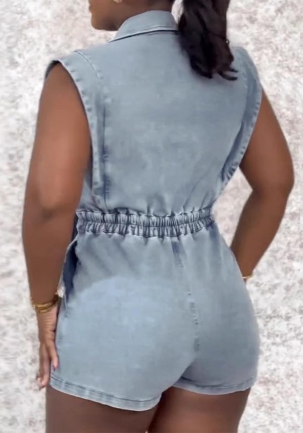 616H0pzjwdL.jpg Womens Denim Romper Y2k Sleeveless V Neck Lapel Blazers Vest Work Business Short Jeans Jumpsuits