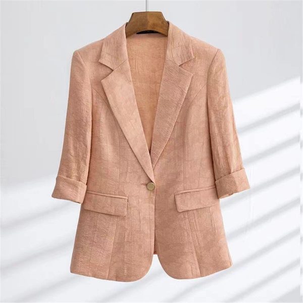 616yF6MoHBL.jpg Fashion Suit Elegant Women's Summer Thin Three-Quarter Sleeves Printed Coat Straight Leg Pants Two-Piece Set