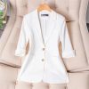 Women Spring Summer Wear Half Sleeve Jacket Office Single Breasted Thin Suit Blazer