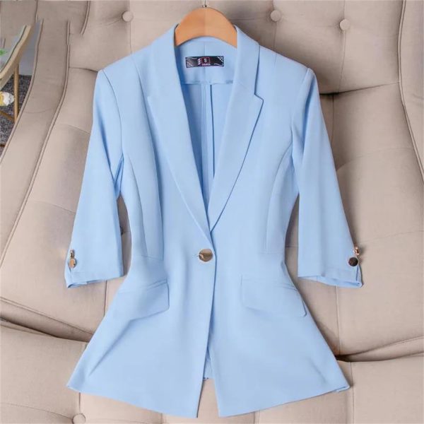 617kmEtssKL.jpg Women's Spring Summer Half Sleeve Office Coat Top All Match Stylish Jacket Blue Blazer