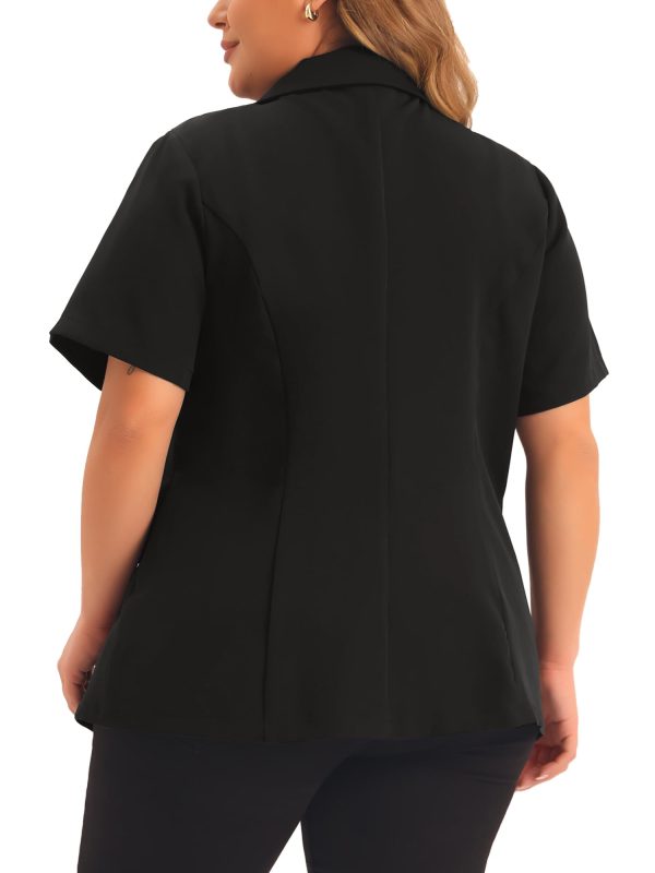 617wuZ3aAQL.jpg Plus Size Casual Blazers for Women Short Sleeve Notched Lapel Button Work Office Blazer Suit Jacket
