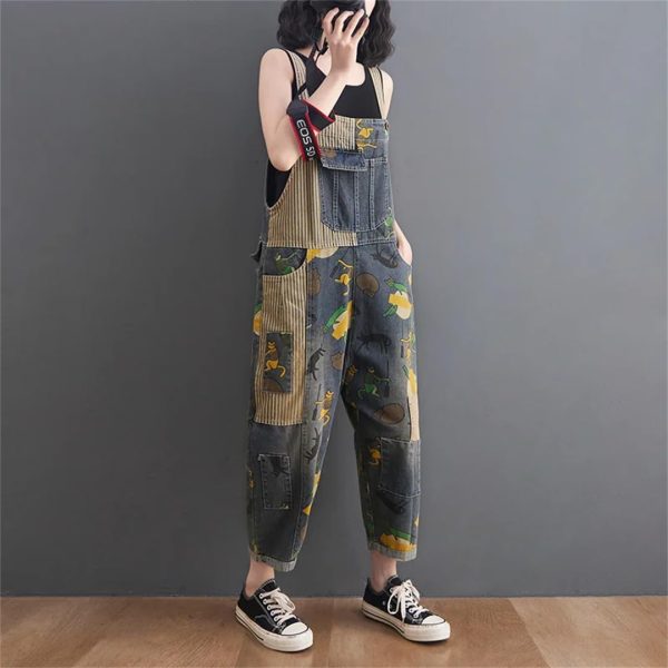 618iHDPzboL.jpg Women Cartoon Printed Denim Overalls Ankle-Length Vintage Denim Jumpsuits Pockets Rompers Jumpsuit