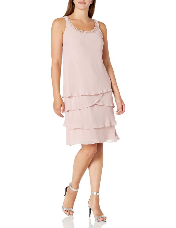 618x2Kp7HQL.jpg Women's Mother of The Bride Tiered Jacket Dress with Shoulder Embellishment (Petite and Regular Sizes)