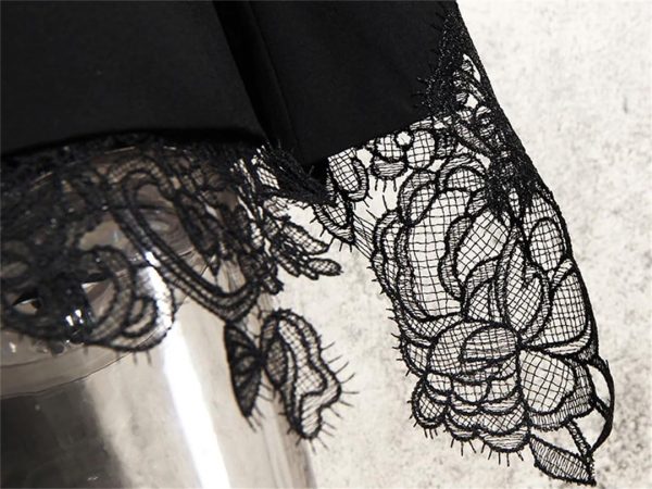 619gJCFPVtL.jpg Women Embroidery Lace Notched Collar Long Sleeve Tunic Slimming Blazers