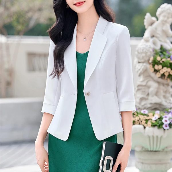 61Ax9a26nzL.jpg Women Summer Style Elegant Office Wear Jacket Business Uniforms Half Blazer Work Coat