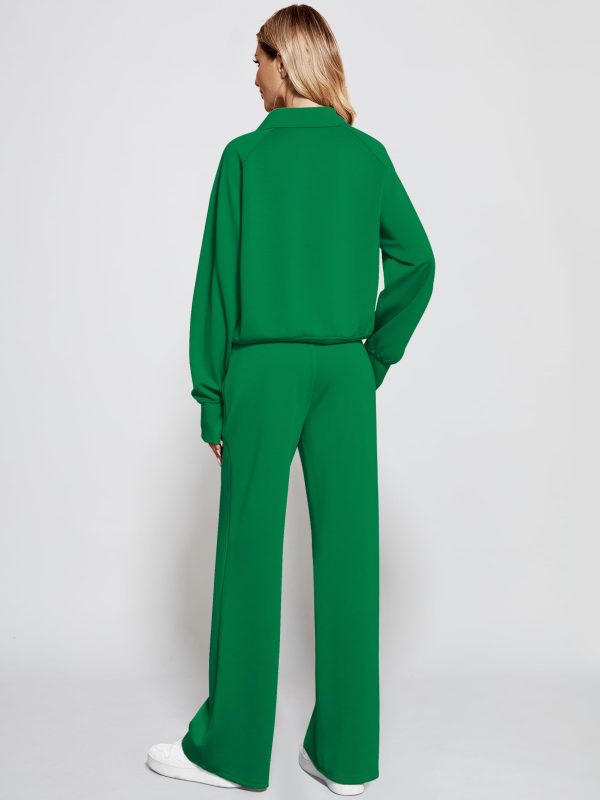 61B1eSzn2hL.jpg Women's 2 Piece Outfits Lounge Set 2025 Oversized Half Zip Sweatshirt Wide Leg Sweatpant Set Sweatsuit Tracksuit