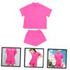 Women's Solid Short Sleeve Shirt Shorts Suit Set Summer Outfit for Women