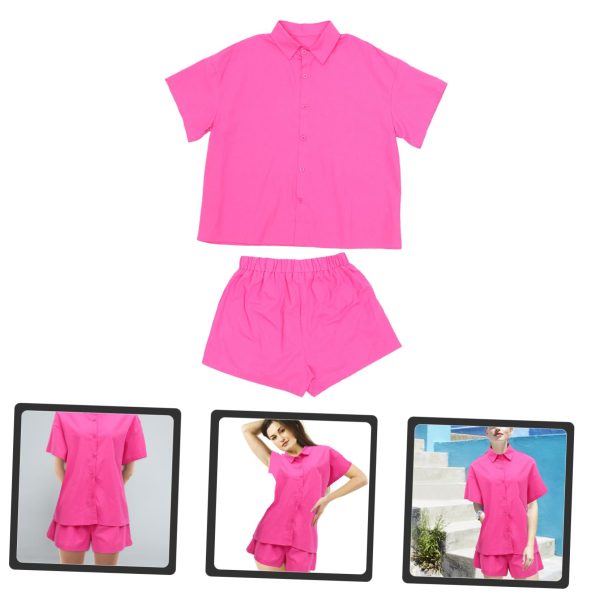 61BbToaKKwL.jpg Women's Solid Short Sleeve Shirt Shorts Suit Set Summer Outfit for Women