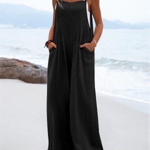 Women's Summer Boho Casual Jumpsuits Wide Leg Overalls Floral Print Baggy Rompers with Pockets PZZCR