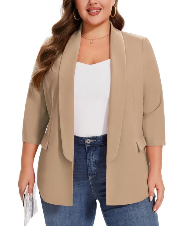 61CIuRklYhL.jpg Plus Size Blazers for Women Casual Work Office 3/4 Sleeve Open Front Cardigan Suit Jacket Blazer with Pockets