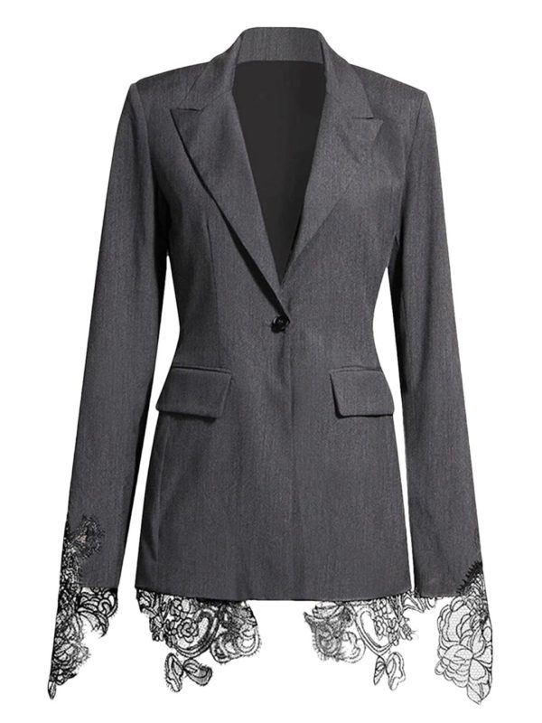 61DBtqDkFML.jpg Women Embroidery Lace Notched Collar Long Sleeve Tunic Slimming Blazers