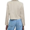 Womens Cropped Blazer Casual Lightweight Cotton Linen Blazer Suit Jackets