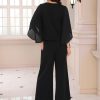 Women's 2 Pieces Sets Elegant Chiffon Sleeve Top Wide Legs Pants Mother of Bride Suits