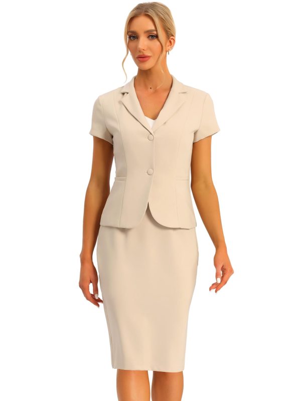 61EP-dA7mOL.jpg Women's Business Skirt Suit Set Work Office Short Sleeve Blazer Jacket Pencil Skirt