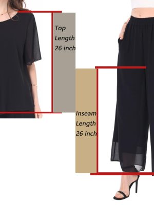 Women's Chiffon Summer 2 Piece Outfits Suit Blouse Top Capri Wide Leg Dress Casual Business Pants Sets