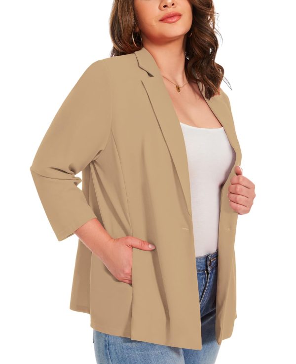 61FL6r7JLVL.jpg Womens Plus Size Blazer 3/4 Sleeve Notch Lapel Casual Work Blazers One Button Open Front Pockets Jackets (XL-5XL)