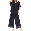 Women's Chiffon Summer 2 Piece Outfits Suit Blouse Top Capri Wide Leg Dress Casual Business Pants Sets