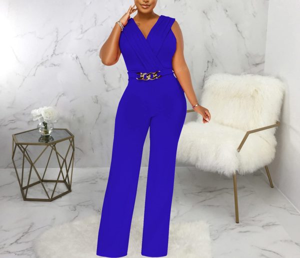 61GFWmnx2CL.jpg Women's Dressy Jumpsuits Summer Sexy Party Rompers Elegant Deep V Neck Backless Clubwear Wide Leg Long Pants