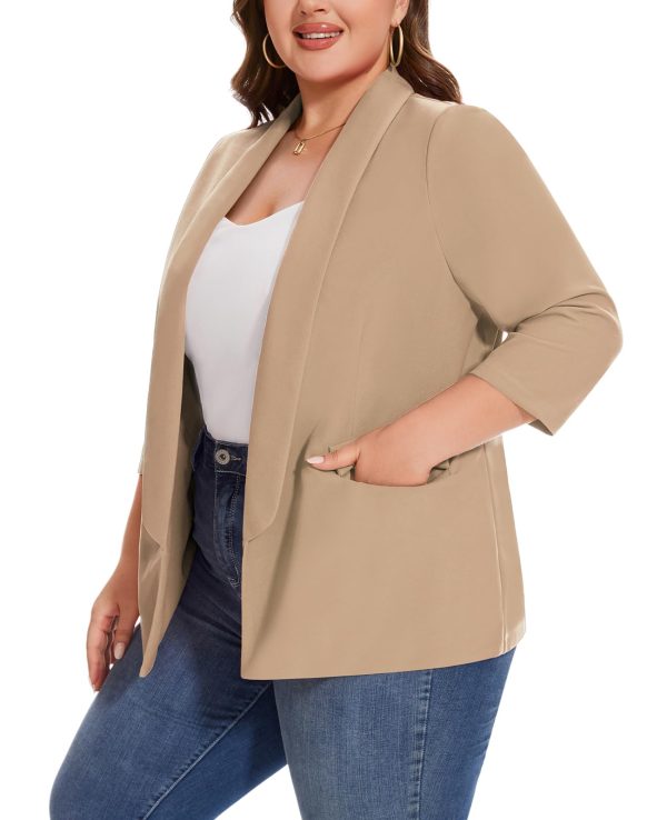 61GftAEcA1L.jpg Plus Size Blazers for Women Casual Work Office 3/4 Sleeve Open Front Cardigan Suit Jacket Blazer with Pockets