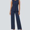 Women's 2 Piece Blazer Outfits Sleeveless Crewneck Vest Wide Leg Pantsuit 2025 Dressy Casual Work Sets