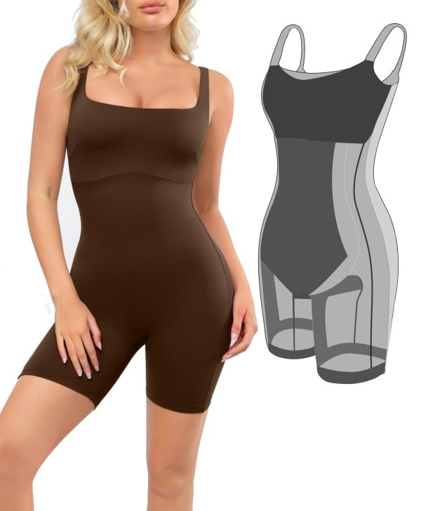 61GzCNHKUiL.jpg Shapewear Jumpsuits for Women Built In Shapewear Workout Shorts Rompers Tummy Control Bodysuit Yoga Outfits 2024