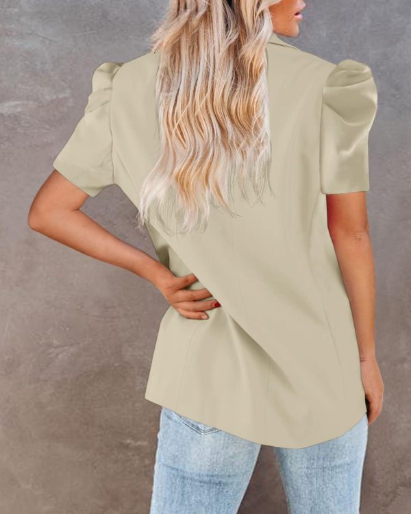 61KW18sstQL.jpg Womens Summer Blazers Casual Short Puff Sleeve Open Front Office Blazers Bussiness Jackets Work Suit