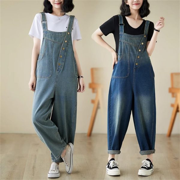 61KZPANxILL.jpg Women Irregular Denim Jumpsuits Sleeveless Loose Buttons Vintage Wide Leg Jumpsuits