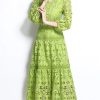 Women Summer Hollow Out Lace Dress Streetwear Long Sleeve Office Party Dress