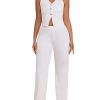 Two Piece Sets for Women Summer V Neck Button Down Sleeveless Halter Vest Tops Wide Leg Pants Sets Matching Sets