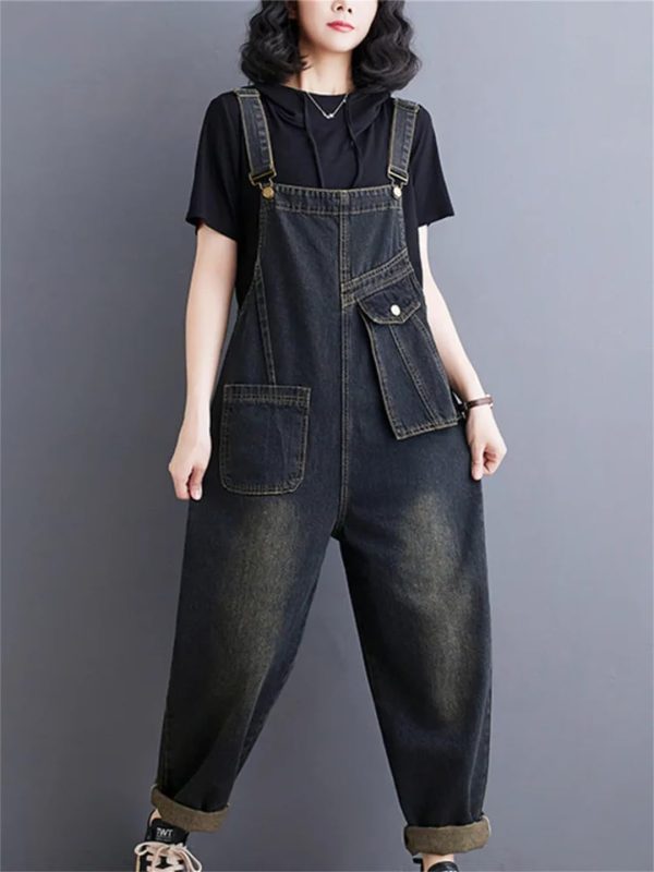 61N7nImGIjL.jpg Women Pockets Ladies Long Jumpsuits Sleeveless Rompers Woman Blue Straight Jeans Jumpsuit