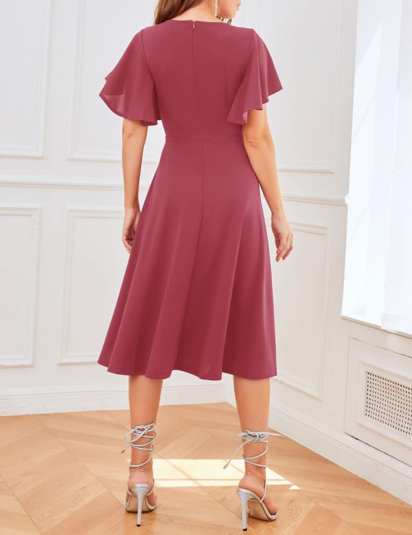 61NokbrqMlL.jpg Women's Formal Cocktail Wedding Guest Dress for Women 2025 Short Sleeve Fit and Flare Tea Party Dresses