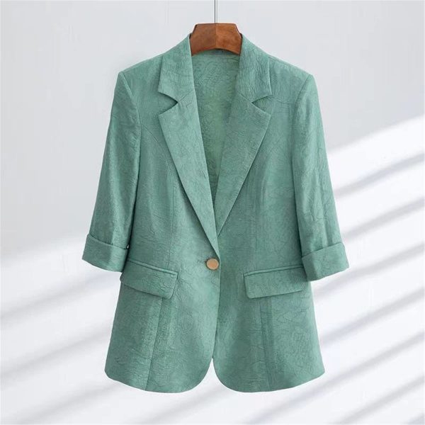 61Okmp1YoWL.jpg Fashion Suit Elegant Women's Summer Thin Three-Quarter Sleeves Printed Coat Straight Leg Pants Two-Piece Set