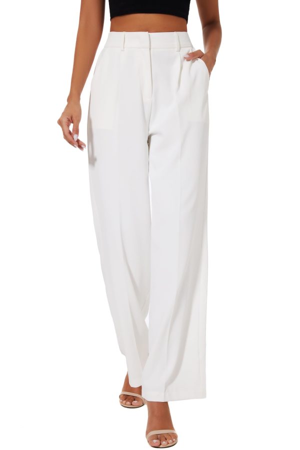 61Ol5jQt2CL.jpg Women Suit Pants Wide Leg Pants High Elastic Waisted in The Back Business Work Trousers Long Straight